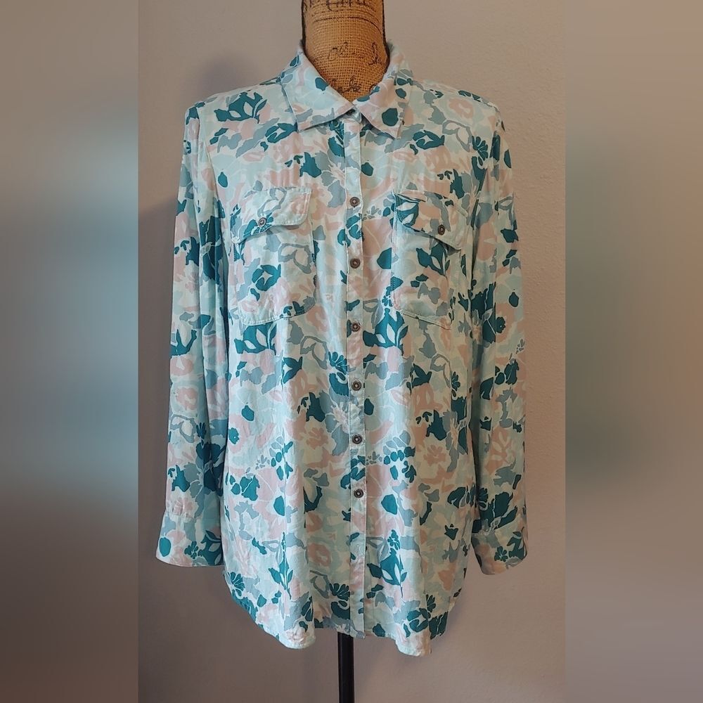 Croft & Barrow Floral Rayon Button Down Shirt Sz 1X